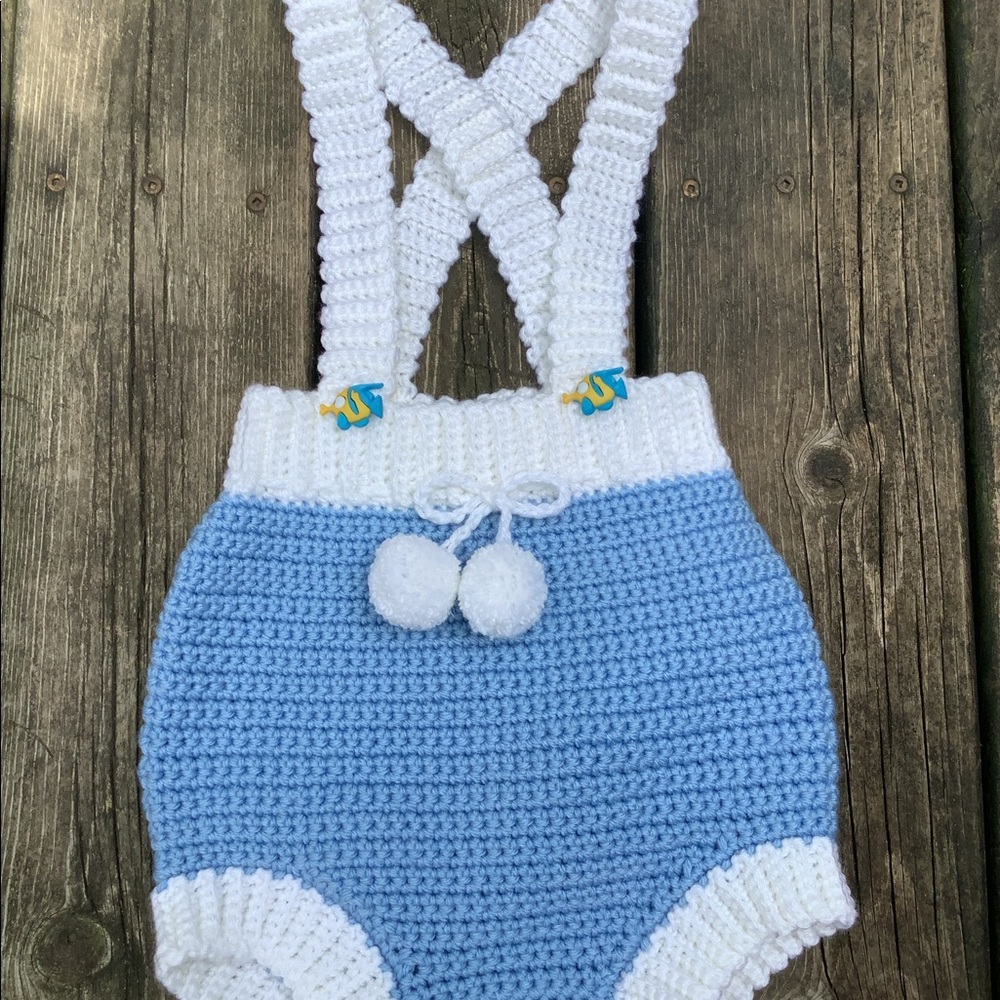 Handmade crochet baby overalls